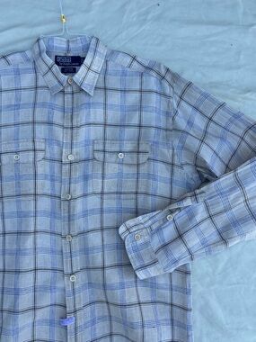 Polo by Ralph Lauren Blue and Brown Plaid Button-Down Shirt